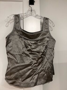 Doncaster Silk Beaded-Trim Tank Top in Silver Gray l 10